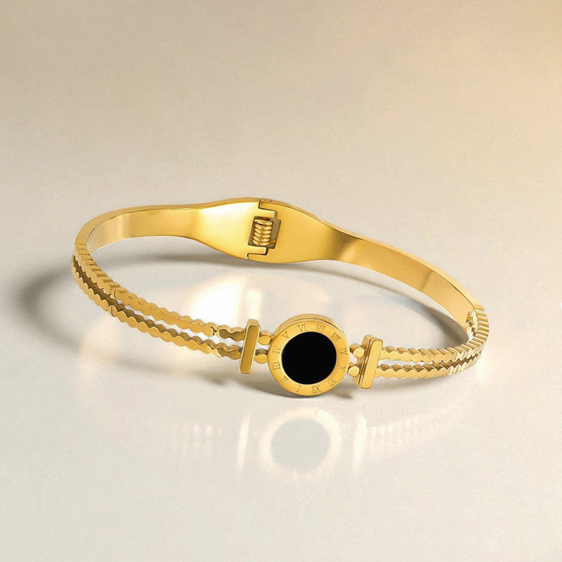 Gold Plated Stainless Steel Roman Numerals Anti Tarnish Geometric Bracelet