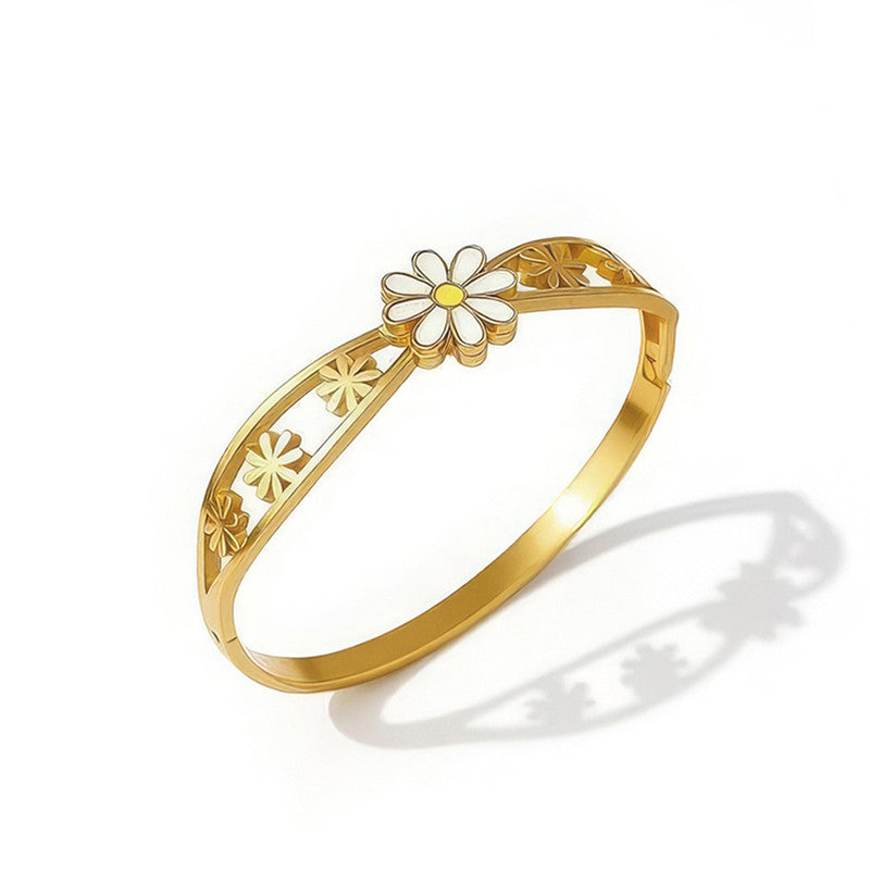 Gold Plated Stainless Steel Floral Themed Anti Tarnish Bangle Style Bracelet