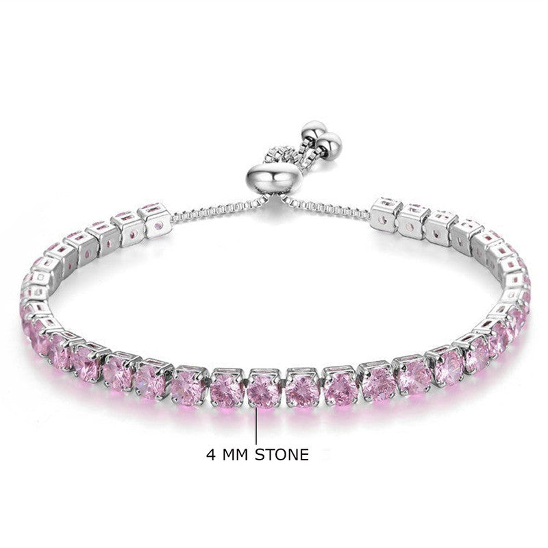 Silver Plated Round Cut Cubic Zirconia Pink Matrix Anti Tarnish Tennis Bracelet