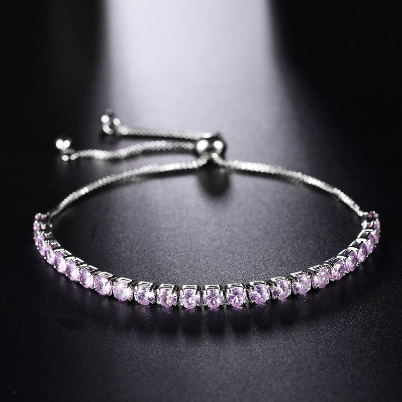 Silver Plated Round Cut Cubic Zirconia Pink Matrix Anti Tarnish Tennis Bracelet