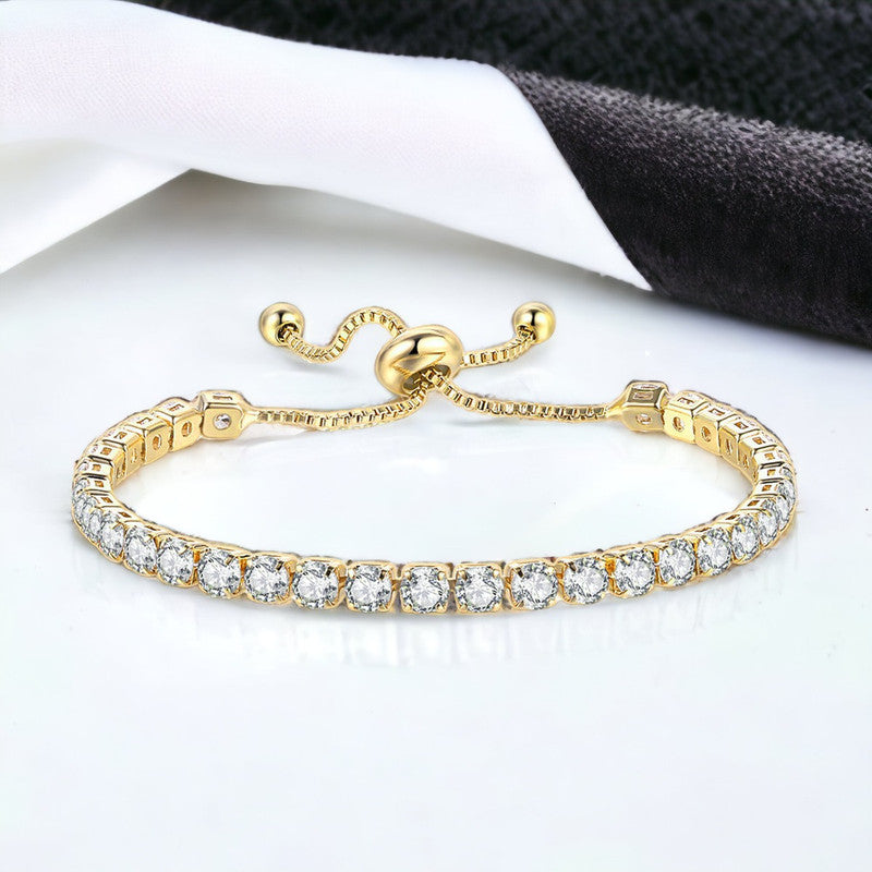 Gold Plated Round Cut Cubic Zirconia White Matrix Tennis Bracelet