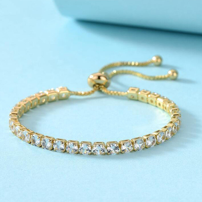 Gold Plated Round Cut Cubic Zirconia White Matrix Tennis Bracelet