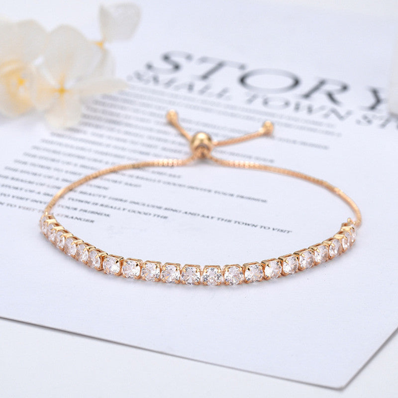 Gold Plated Round Cut Cubic Zirconia White Matrix Tennis Bracelet