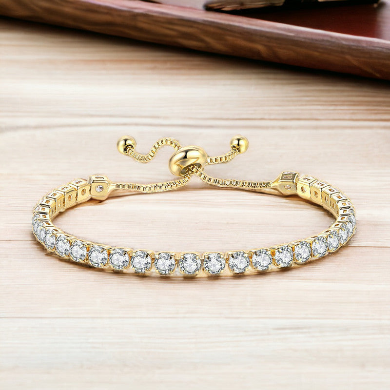 Gold Plated Round Cut Cubic Zirconia White Matrix Tennis Bracelet