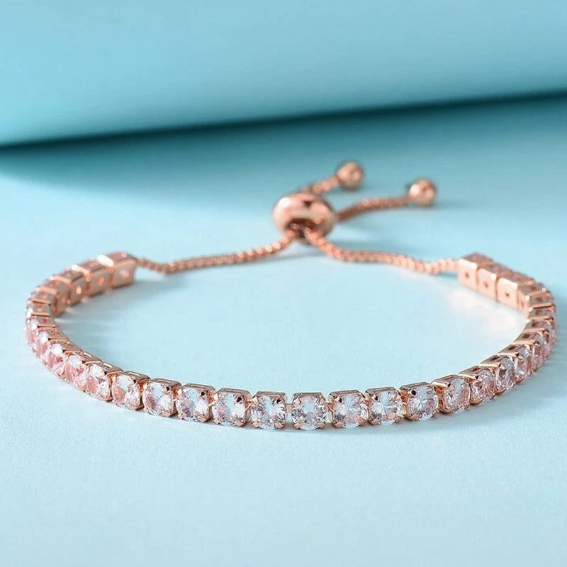 Rose Gold Plated Round Cut Cubic Zirconia White Matrix Tennis Bracelet