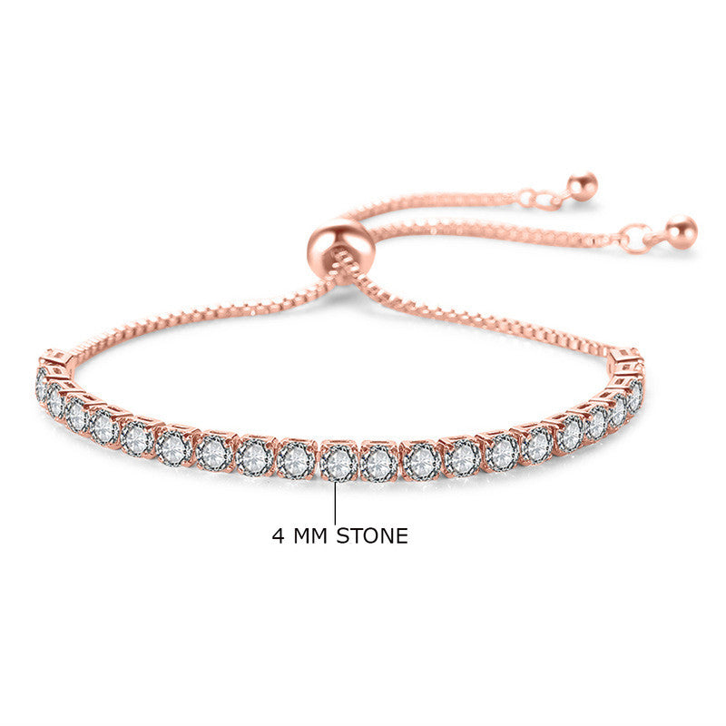 Rose Gold Plated Round Cut Cubic Zirconia White Matrix Tennis Bracelet