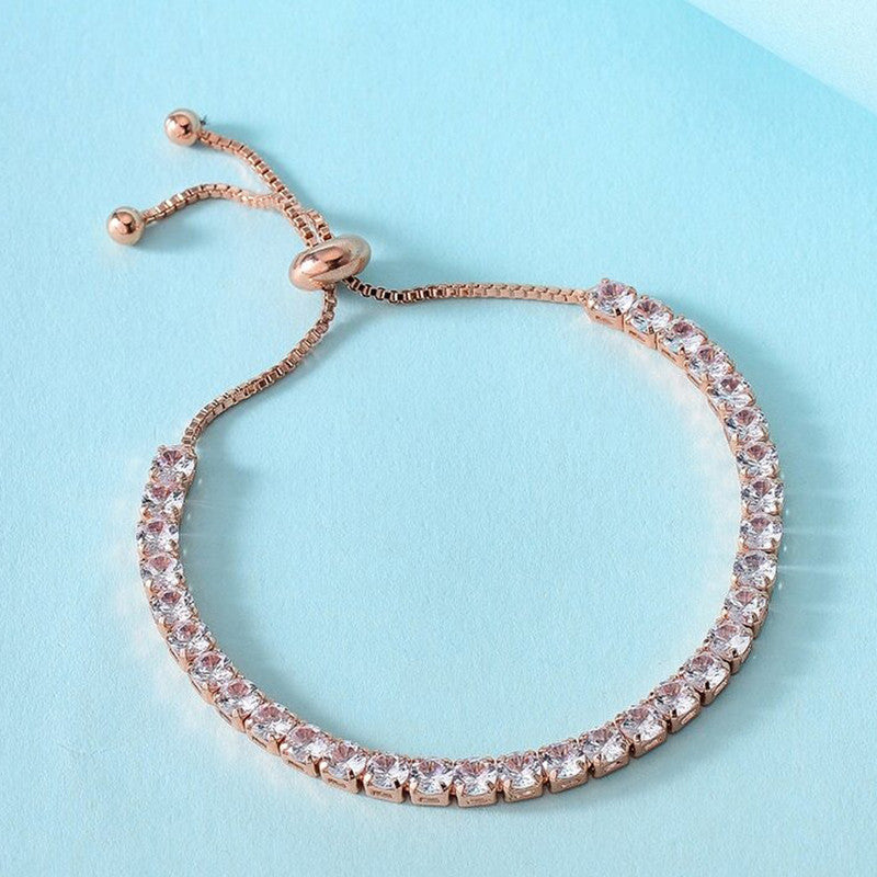 Rose Gold Plated Round Cut Cubic Zirconia White Matrix Tennis Bracelet