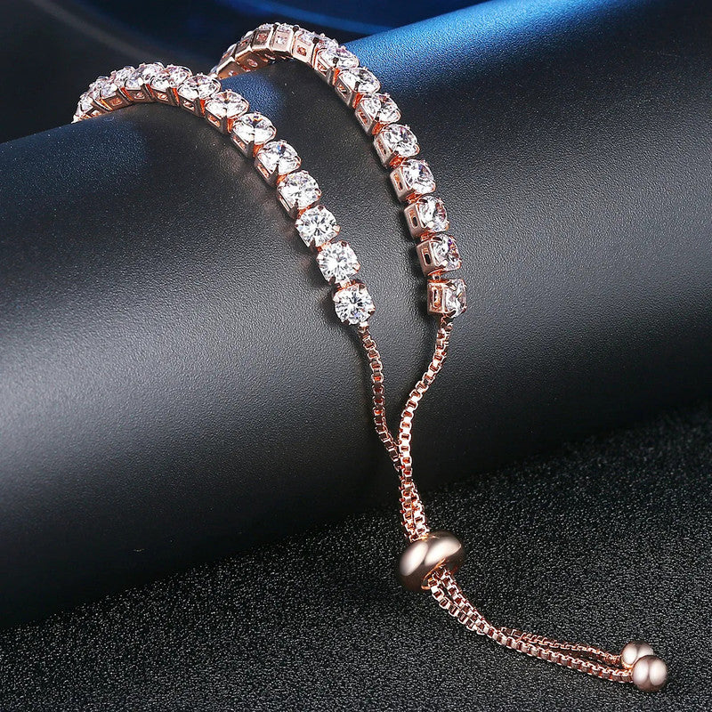 Rose Gold Plated Round Cut Cubic Zirconia White Matrix Tennis Bracelet