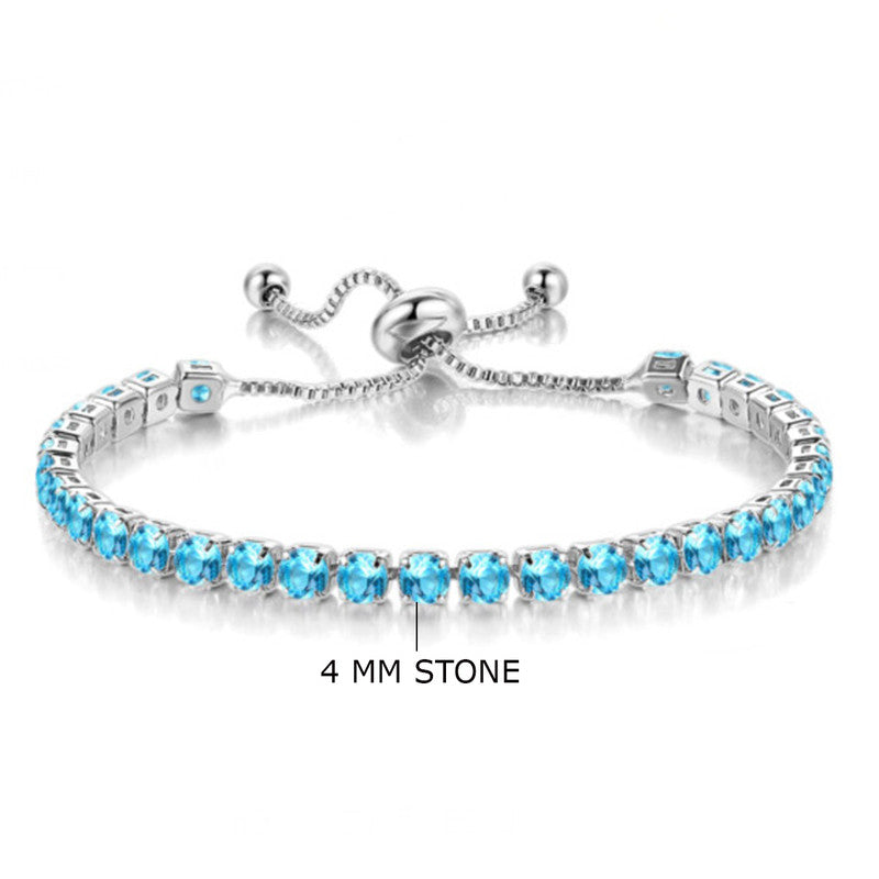 Silver Plated Round Cut Cubic Zirconia Blue Matrix Anti Tarnish Tennis Bracelet