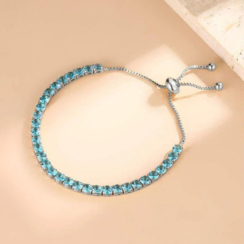 Silver Plated Round Cut Cubic Zirconia Blue Matrix Anti Tarnish Tennis Bracelet