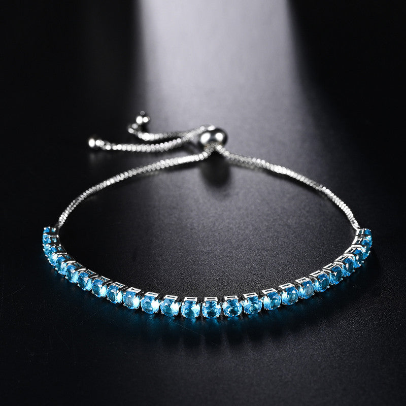 Silver Plated Round Cut Cubic Zirconia Blue Matrix Anti Tarnish Tennis Bracelet