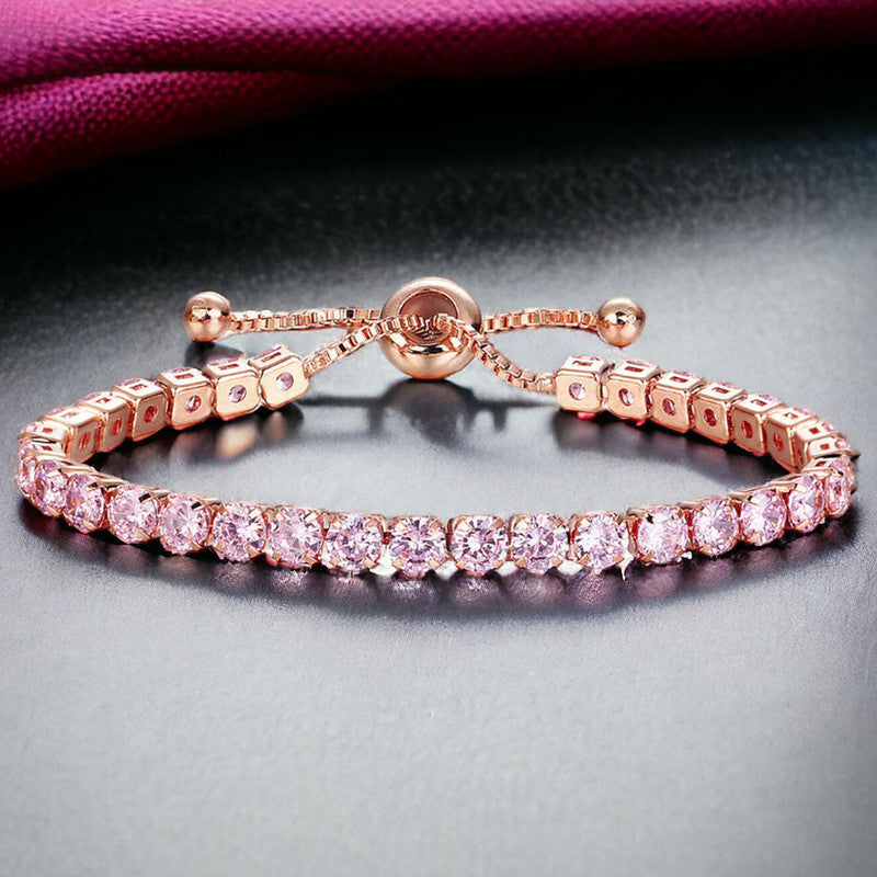 Rose Gold Plated Round Cut Cubic Zirconia Pink Matrix Tennis Bracelet