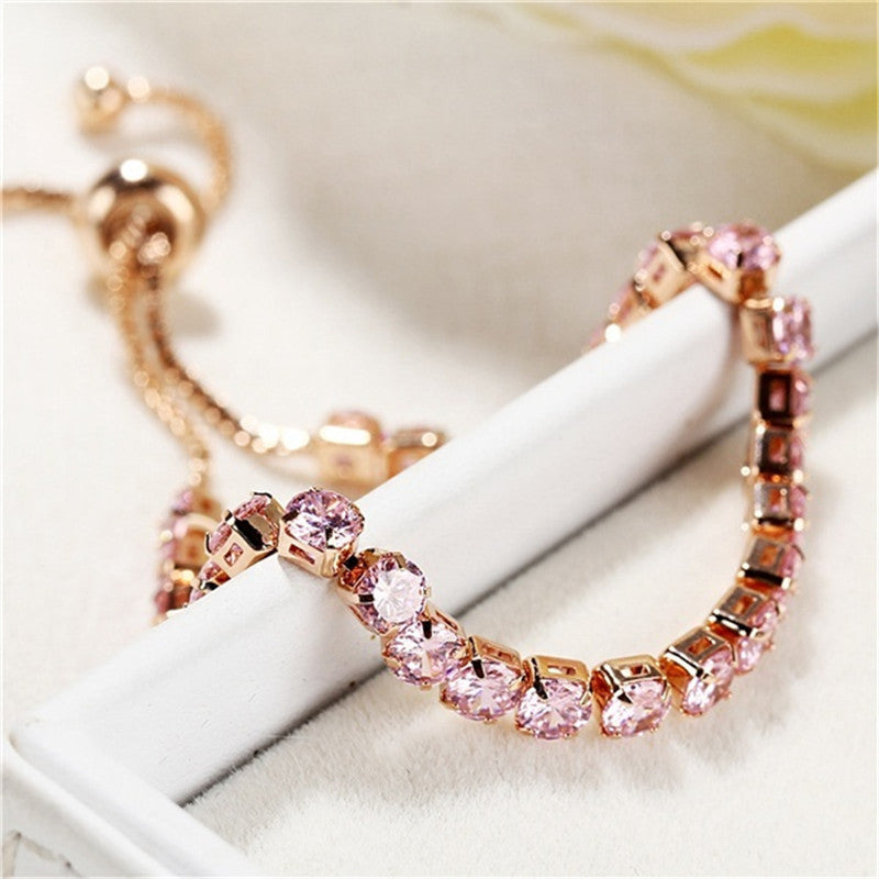 Rose Gold Plated Round Cut Cubic Zirconia Pink Matrix Tennis Bracelet