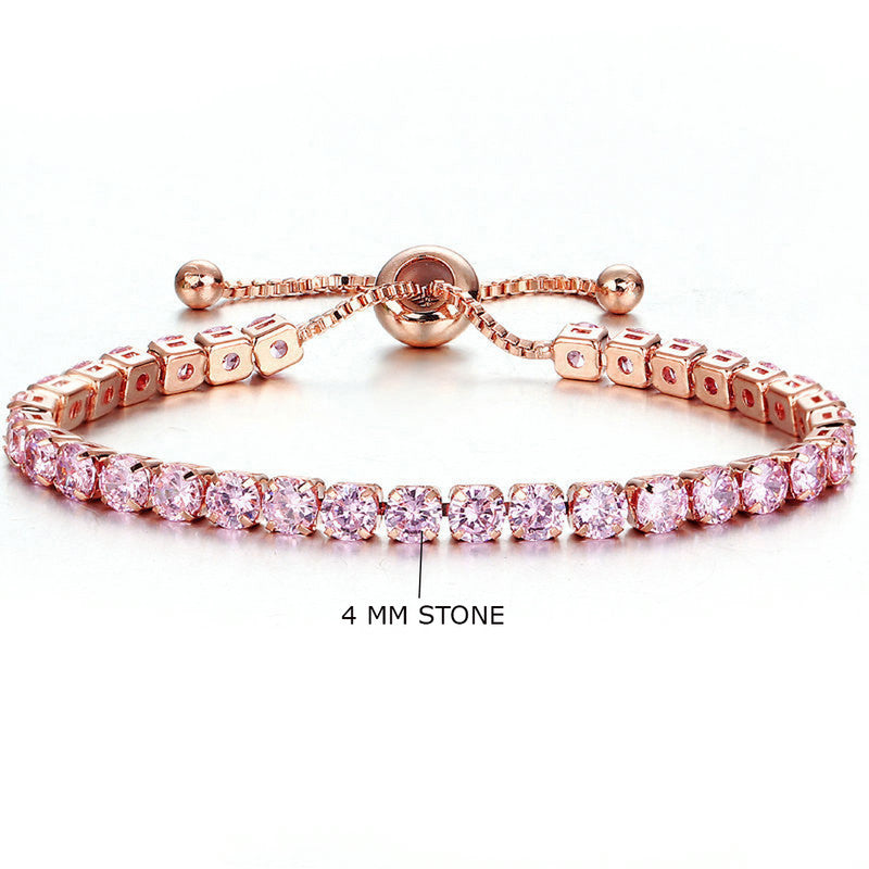 Rose Gold Plated Round Cut Cubic Zirconia Pink Matrix Tennis Bracelet