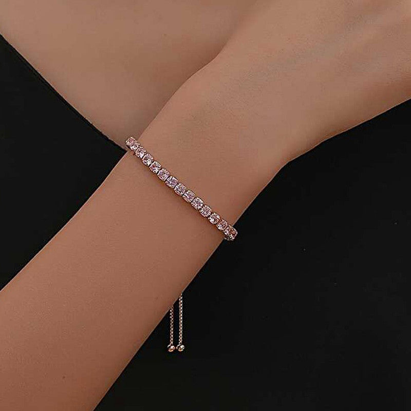 Rose Gold Plated Round Cut Cubic Zirconia Pink Matrix Tennis Bracelet