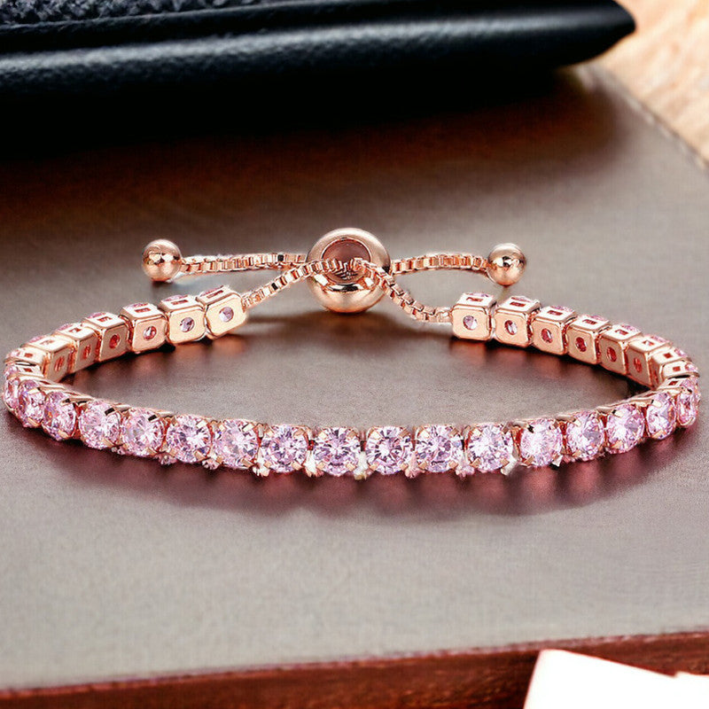 Rose Gold Plated Round Cut Cubic Zirconia Pink Matrix Tennis Bracelet