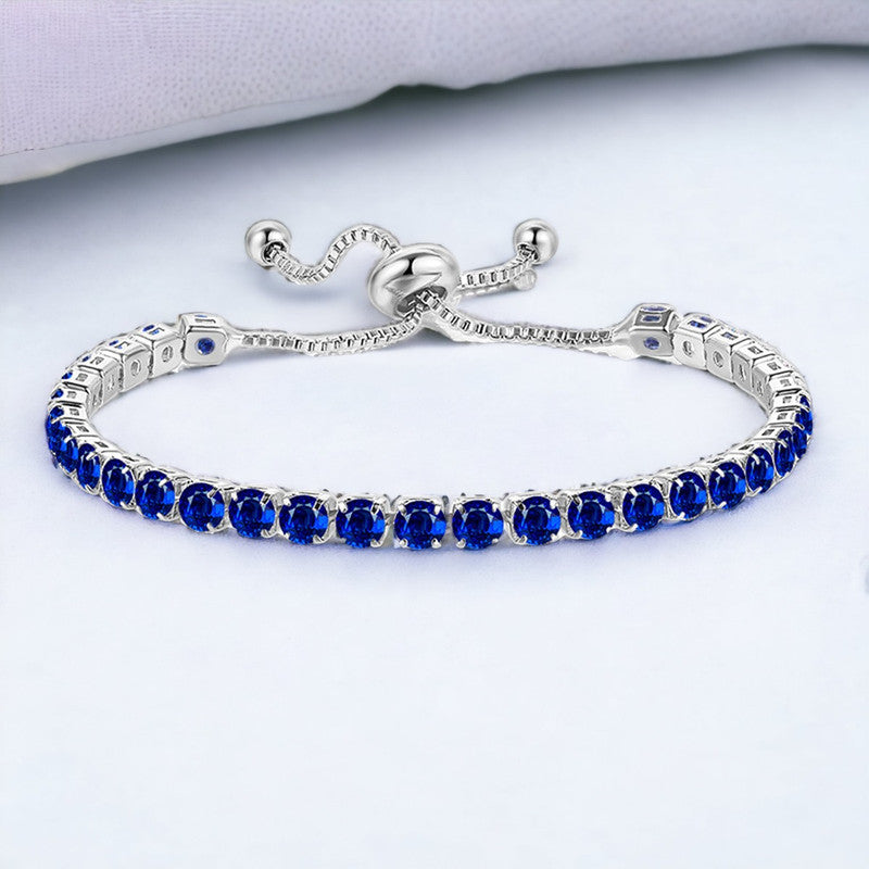 Silver Plated Round Cut Cubic Zirconia Blue Matrix Anti Tarnish Tennis Bracelet