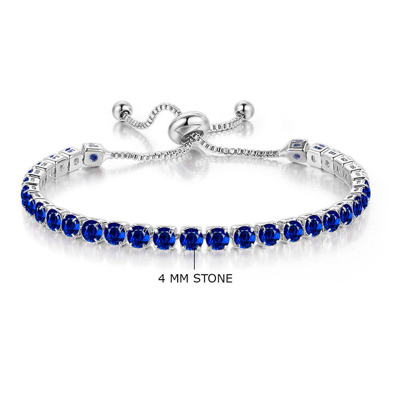 Silver Plated Round Cut Cubic Zirconia Blue Matrix Anti Tarnish Tennis Bracelet