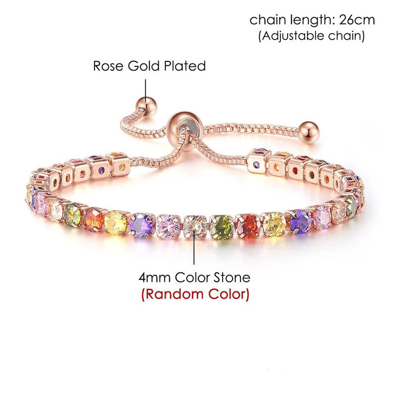 Rose Gold Plated Round Cut Cubic Zirconia Multicolor Matrix Tennis Bracelet