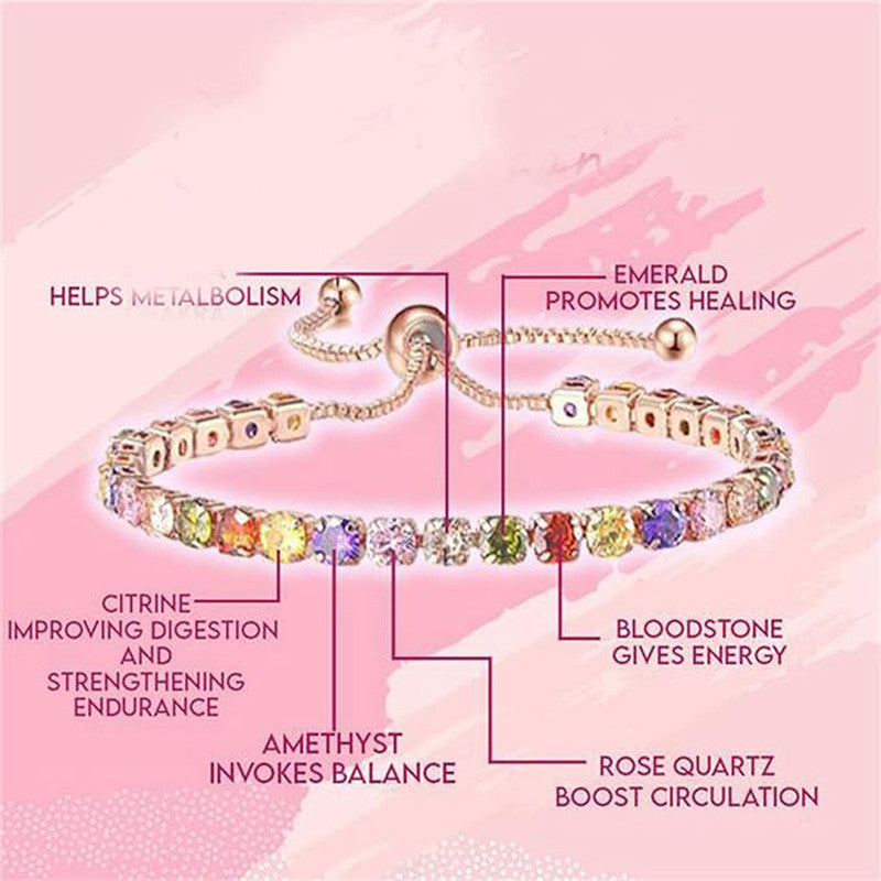 Rose Gold Plated Round Cut Cubic Zirconia Multicolor Matrix Tennis Bracelet