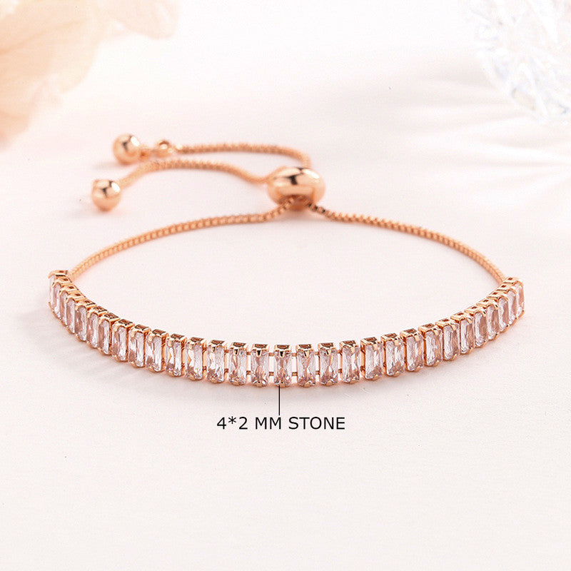 Rose Gold Plated Rectangular Cut Cubic Zirconia White Matrix Tennis Bracelet