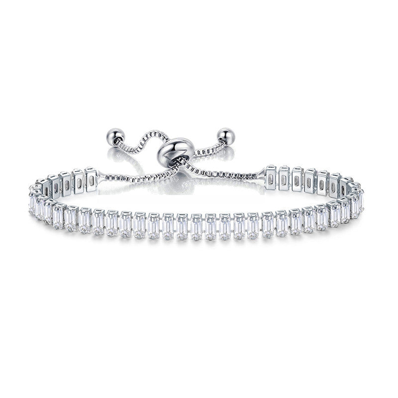 Silver Plated Rectangular Cut Cubic Zirconia White Matrix Anti Tarnish Tennis Bracelet