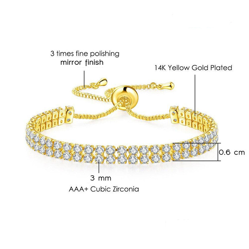 Gold Plated Dual Strand Round Cut Cubic Zirconia White Matrix Tennis Bracelet