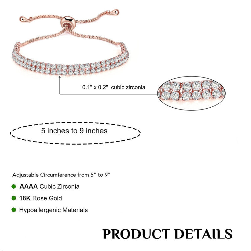 Rose Gold Plated Dual Strand Round Cut Cubic Zirconia White Matrix Tennis Bracelet