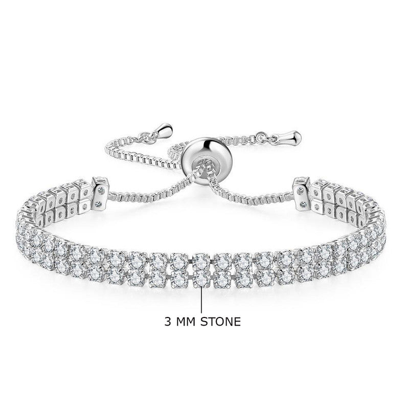 Silver Plated Dual Strand Round Cut Cubic Zirconia White Matrix Anti Tarnish Tennis Bracelet