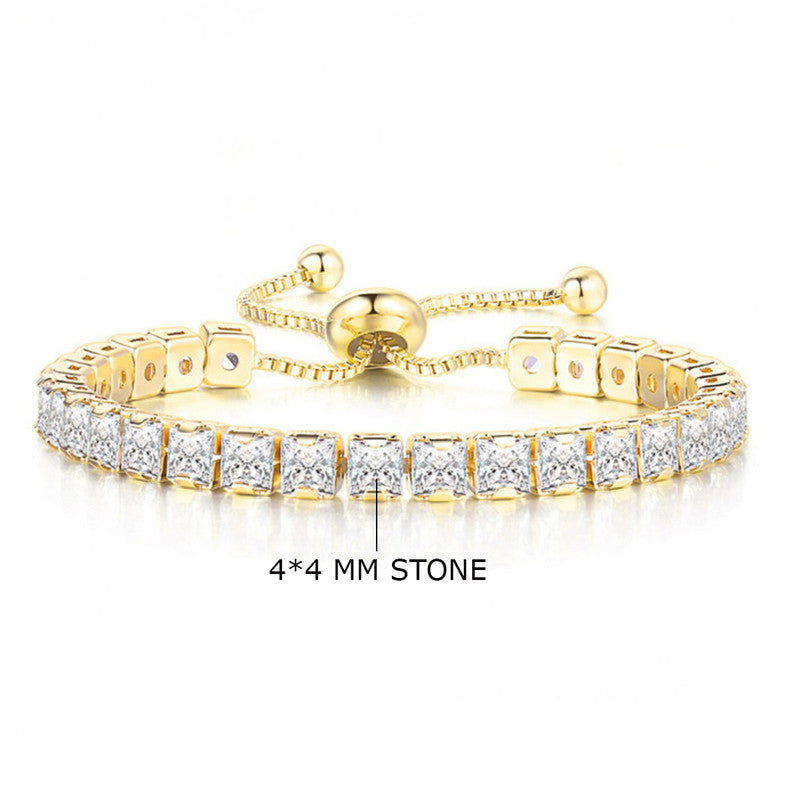 Gold Plated Square Cut Cubic Zirconia White Matrix Tennis Bracelet