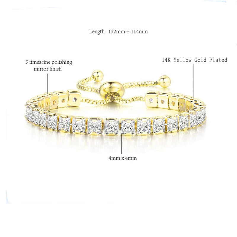 Gold Plated Square Cut Cubic Zirconia White Matrix Tennis Bracelet