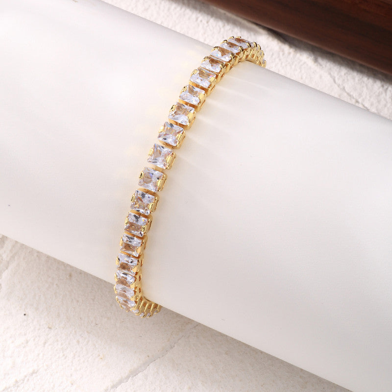 Gold Plated Square Cut Cubic Zirconia White Matrix Tennis Bracelet