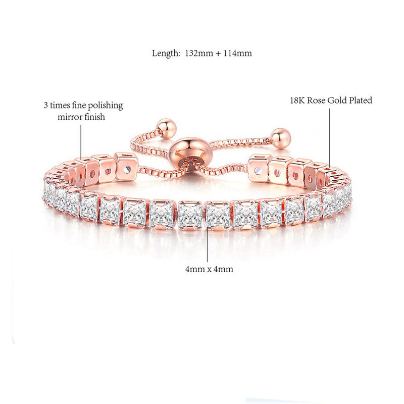 Rose Gold Plated Square Cut Cubic Zirconia White Matrix Tennis Bracelet