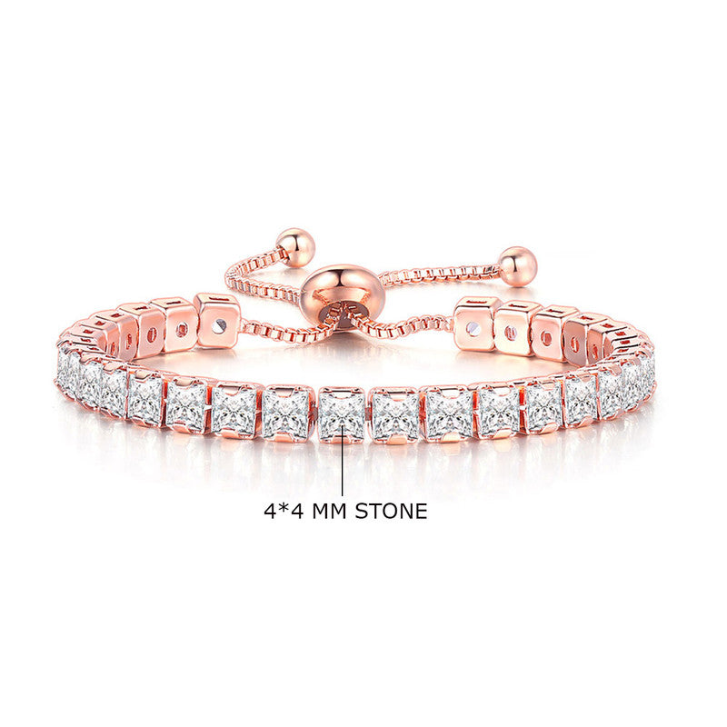 Rose Gold Plated Square Cut Cubic Zirconia White Matrix Tennis Bracelet