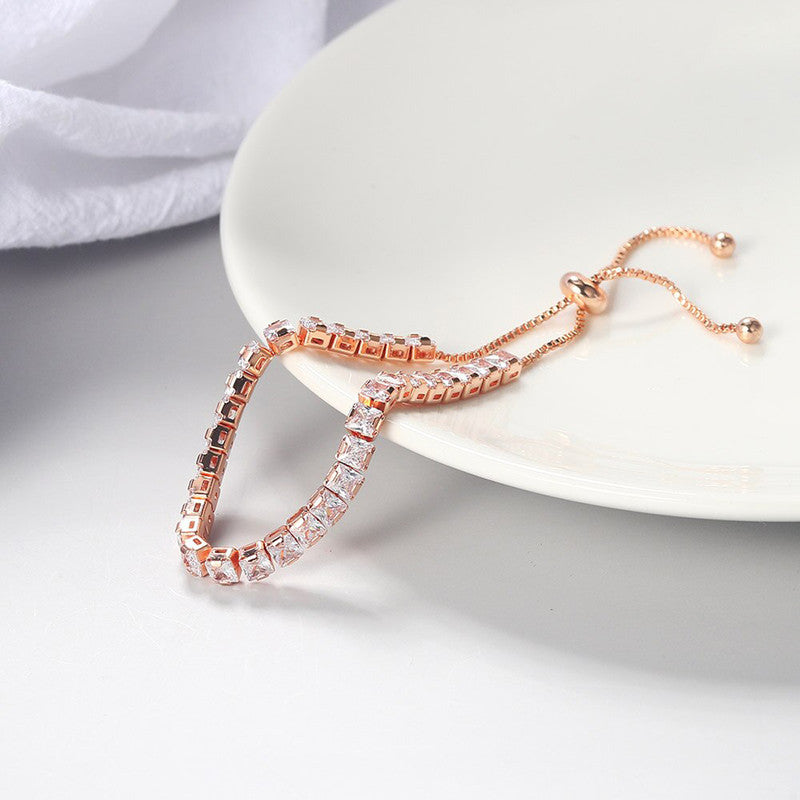 Rose Gold Plated Square Cut Cubic Zirconia White Matrix Tennis Bracelet