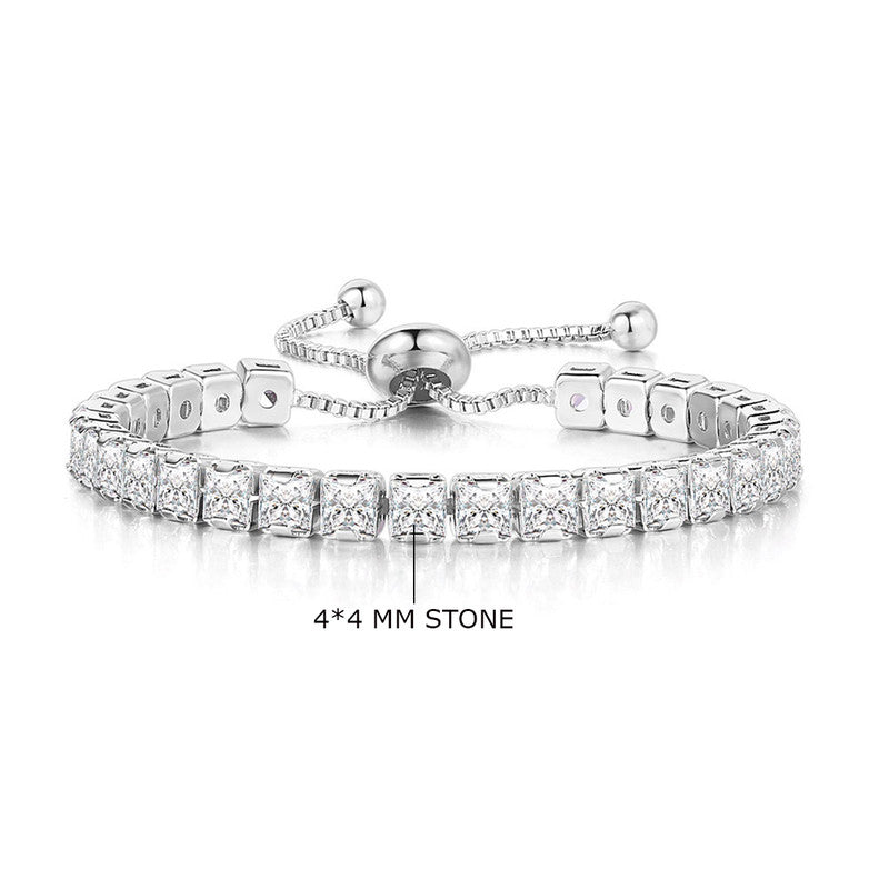 Silver Plated Square Cut Cubic Zirconia White Matrix Anti Tarnish Tennis Bracelet