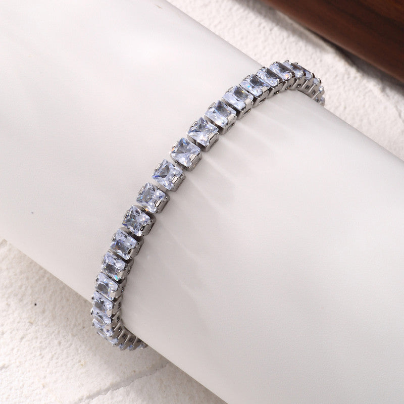 Silver Plated Square Cut Cubic Zirconia White Matrix Anti Tarnish Tennis Bracelet