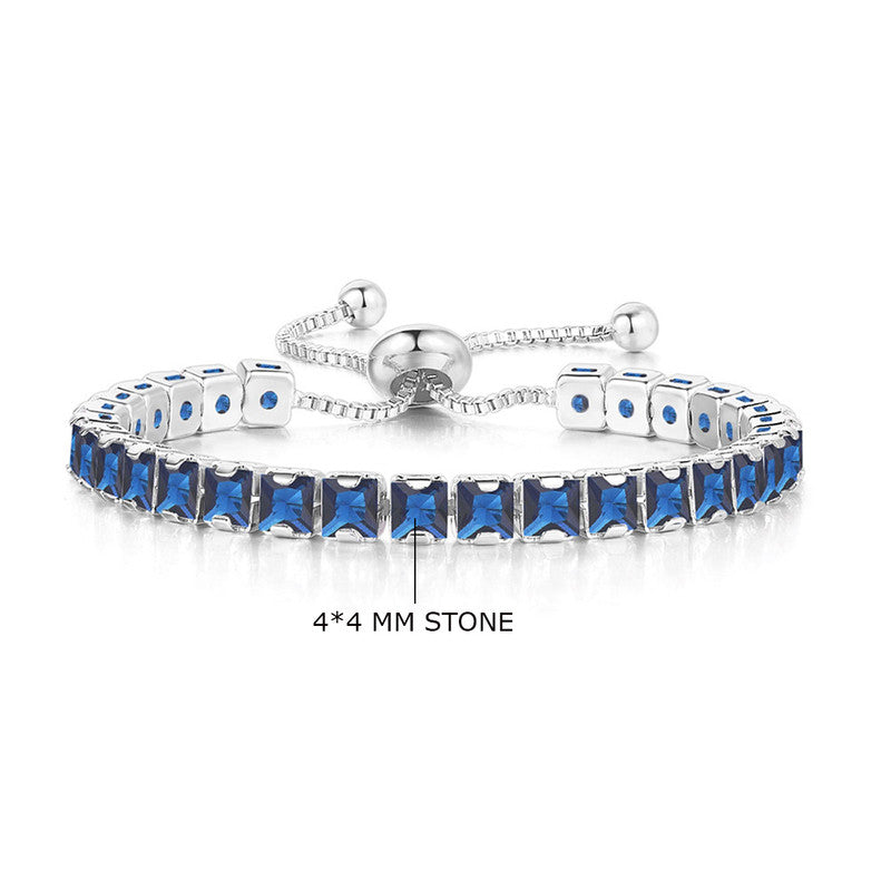 Silver Plated Square Cut Cubic Zirconia Navy Blue Matrix Anti Tarnish Tennis Bracelet