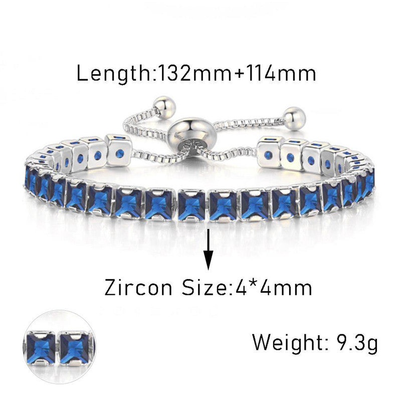 Silver Plated Square Cut Cubic Zirconia Navy Blue Matrix Anti Tarnish Tennis Bracelet