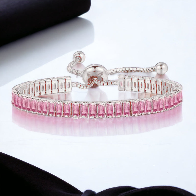 Silver Plated Rectangular Cut Cubic Zirconia Pink.. Matrix Anti Tarnish Tennis Bracelet