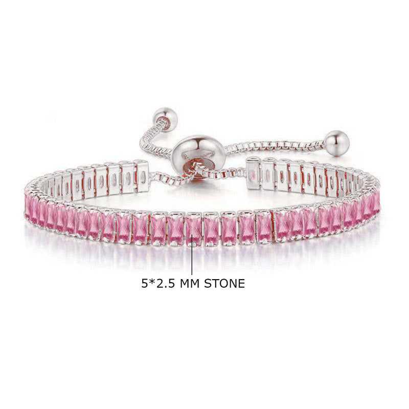 Silver Plated Rectangular Cut Cubic Zirconia Pink.. Matrix Anti Tarnish Tennis Bracelet