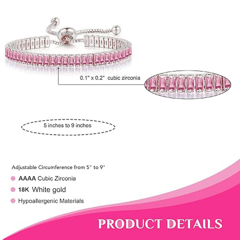 Silver Plated Rectangular Cut Cubic Zirconia Pink.. Matrix Anti Tarnish Tennis Bracelet