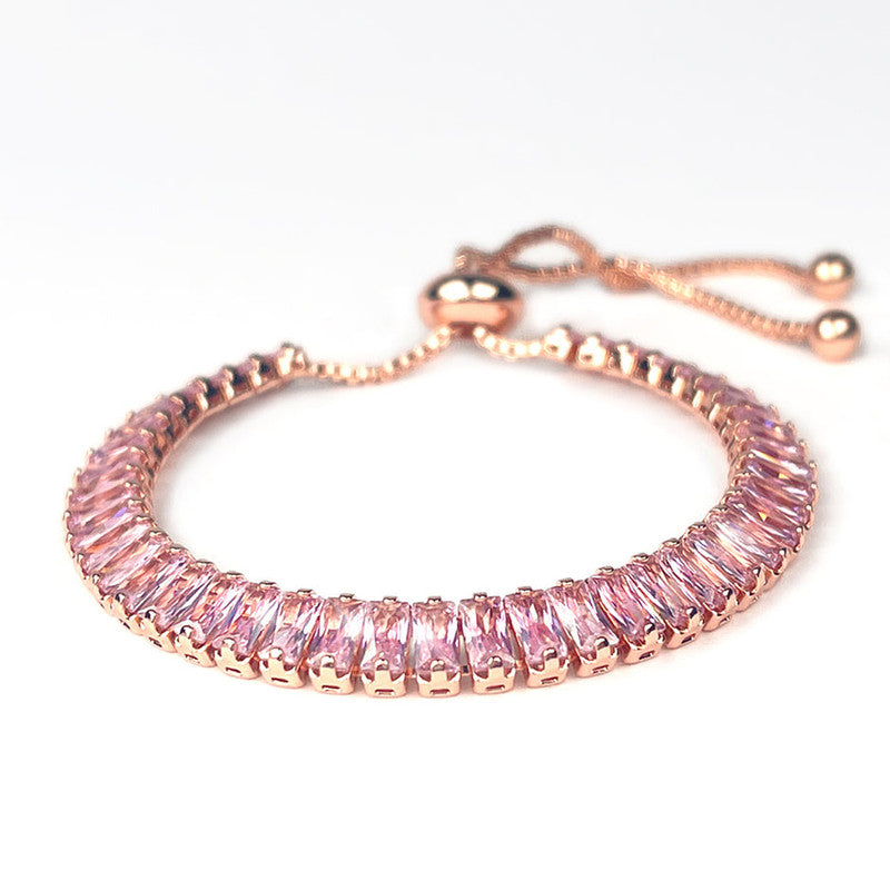 Rose Gold Plated Rectangular Cut Cubic Zirconia Pink Matrix Tennis Bracelet