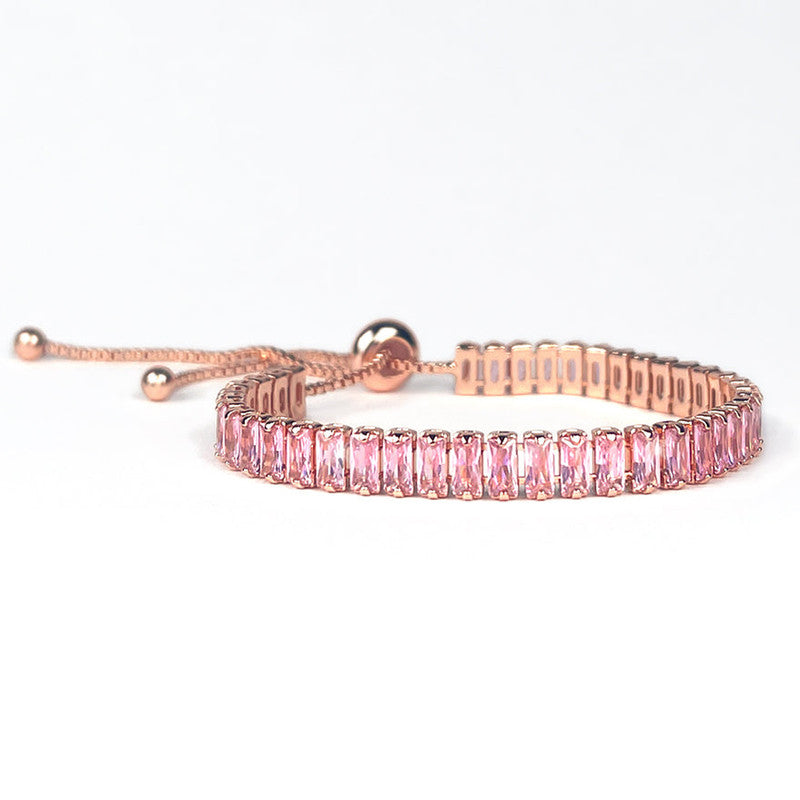 Rose Gold Plated Rectangular Cut Cubic Zirconia Pink Matrix Tennis Bracelet