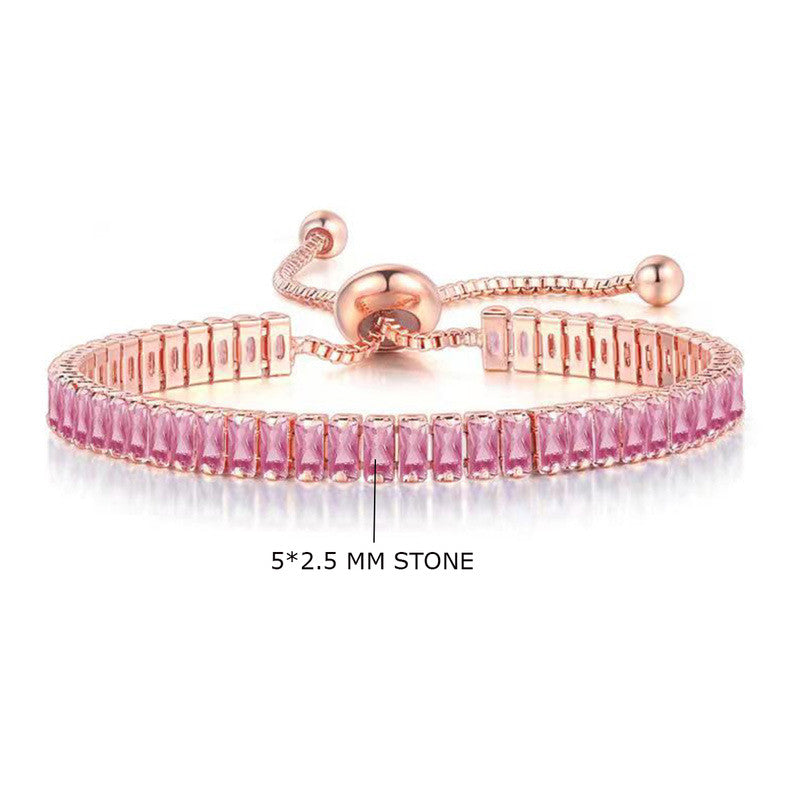 Rose Gold Plated Rectangular Cut Cubic Zirconia Pink Matrix Tennis Bracelet