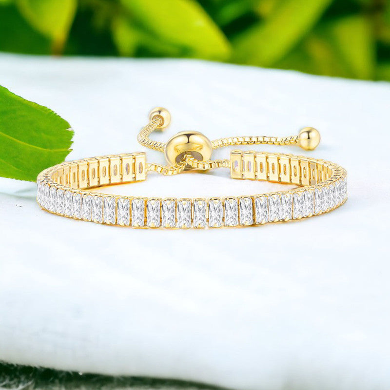 Gold Plated Rectangular Cut Cubic Zirconia White Matrix Tennis Bracelet