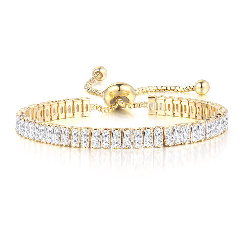 Gold Plated Rectangular Cut Cubic Zirconia White Matrix Tennis Bracelet