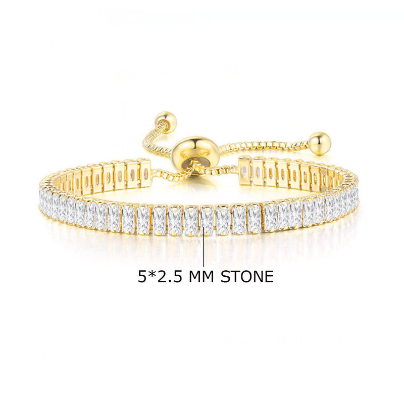 Gold Plated Rectangular Cut Cubic Zirconia White Matrix Tennis Bracelet