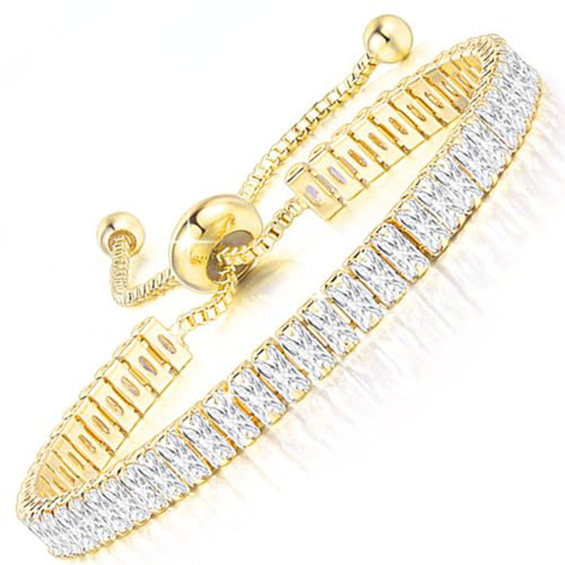 Gold Plated Rectangular Cut Cubic Zirconia White Matrix Tennis Bracelet