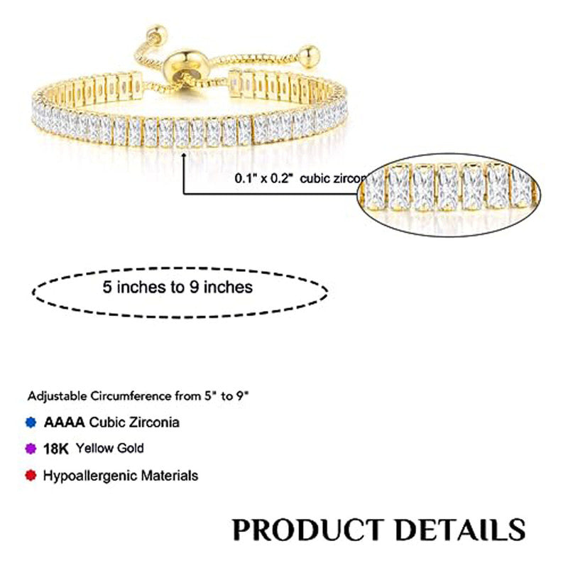 Gold Plated Rectangular Cut Cubic Zirconia White Matrix Tennis Bracelet